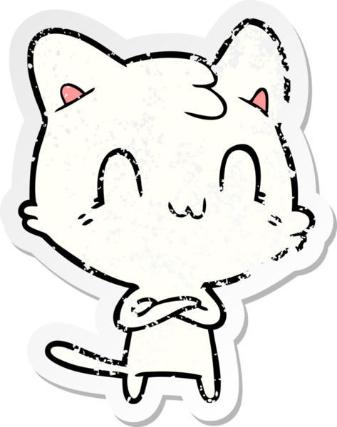 Bir insan tarafından çizilmiş mutlu bir kedinin sıkıntılı çıkartması.