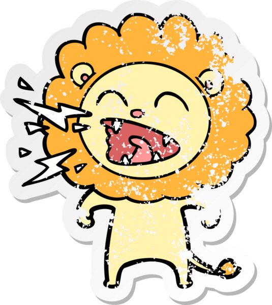 Bir insan tarafından çizilmiş kükreyen bir aslanın sıkıntılı çıkartması.