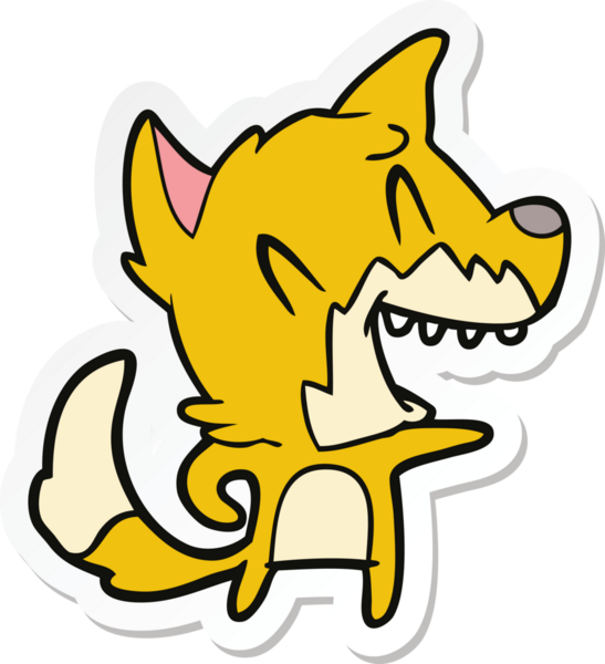 Bir insan tarafından çizilmiş gülen tilki çizgi filminin çıkartması.