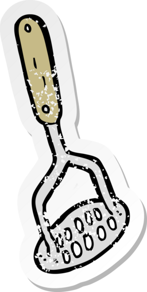 Bir insan tarafından çizilmiş patates ezicinin gerilmiş çıkartması.