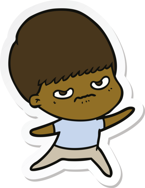 Bir insan tarafından çizilmiş kızgın bir çocuğun çıkartması.