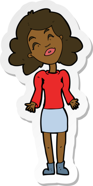 Bir insan tarafından çizilmiş omuz silken bir karikatür kadının çıkartması.