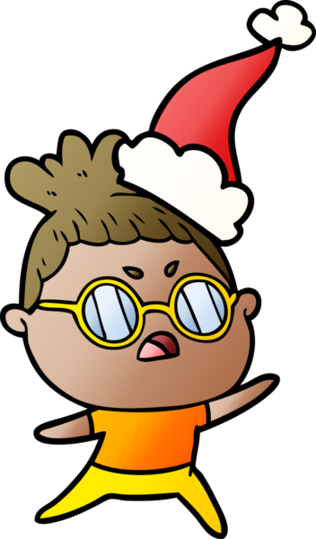 Bir insan tarafından çizilmiş Noel Baba şapkası giymiş rahatsız bir kadının el çizimi karikatürü.