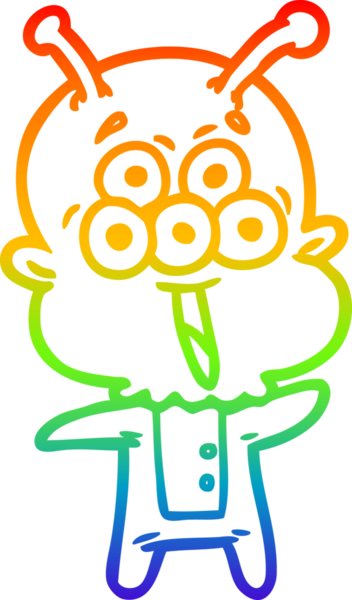 gökkuşağı gradyanı çizimi bir insan tarafından çizilmiş mutlu bir uzaylı çizgi filmi.