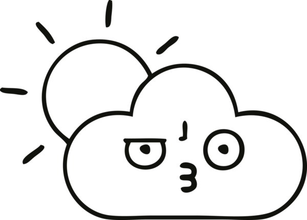 Bir insan tarafından çizilmiş fırtına bulutu ve güneş çizimleri.