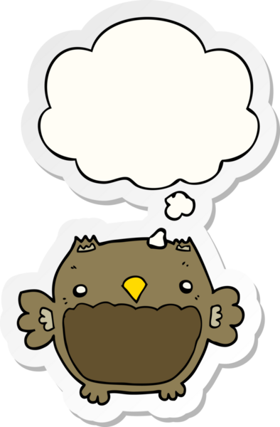 Düşünce baloncuğu insan tarafından çizilmiş bir çıkartma olan çizgi film baykuşu