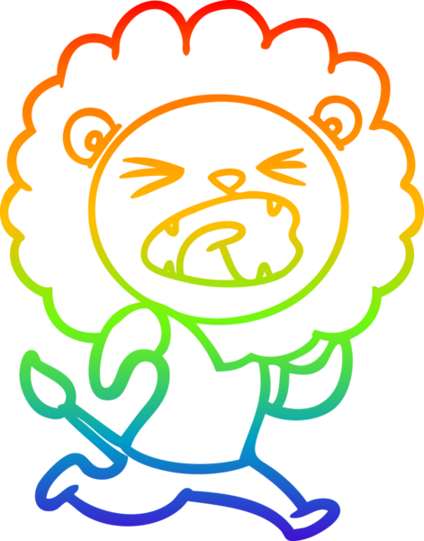 Gökkuşağı gradyan çizgi çizimi bir insan tarafından çizilmiş çizgi bir aslan