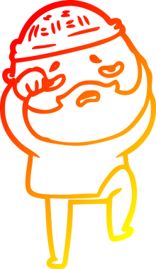 İnsan tarafından çizilmiş sakallı, endişeli bir çizgi film karakteri.