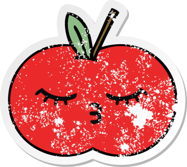 Bir insan tarafından çizilmiş kırmızı elma çizgi filminin sıkıntılı çıkartması.