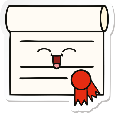 Bir insan tarafından çizilmiş şirin bir karikatür sertifikasının etiketi.