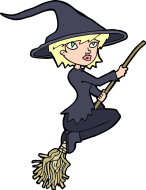 Bir insan tarafından çizilmiş süpürgeye binen cadı çizgi filmi.