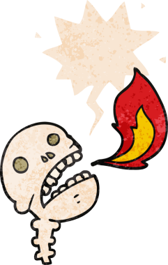 komik cadılar bayramı kafatası. Grunge 'da konuşma balonu var. Bir insan tarafından çizilmiş gerilmiş eski tarz.