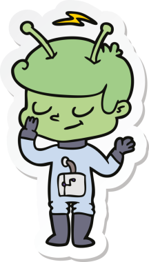 Bir insan tarafından çizilmiş dost canlısı bir uzay adamının çıkartması.