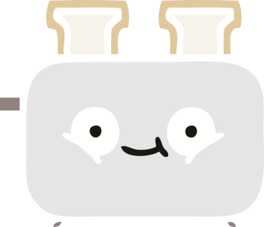 Bir insan tarafından çizilmiş bir tost makinesinin düz renkli retro karikatürü