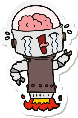 Bir insan tarafından çizilmiş, ağlayan bir robot çıkartması.