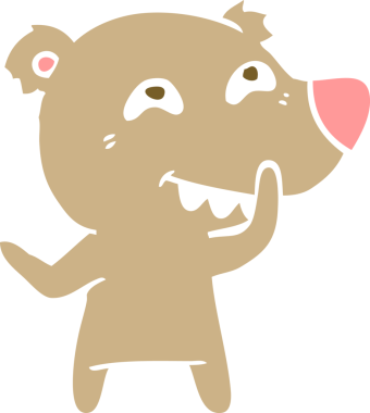 Düz renkli çizgi film ayısı bir insan tarafından çizilmiş dişleri gösteriyor.