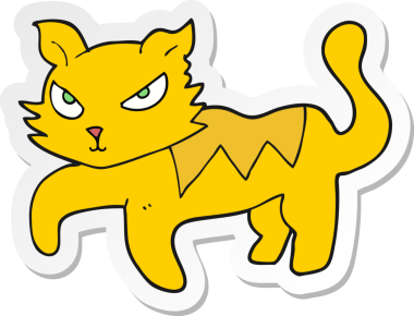 Bir insan tarafından çizilmiş çizgi film kedisinin çıkartması.