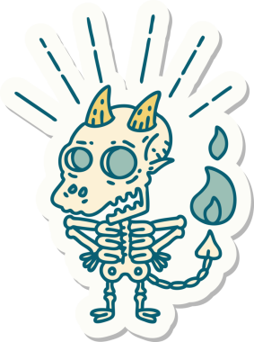 Bir insan tarafından çizilmiş bir dövme stili iskelet şeytan karakterinin çıkartması.