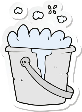 Bir insan tarafından çizilmiş bir kova sabunlu suyun çıkartması.