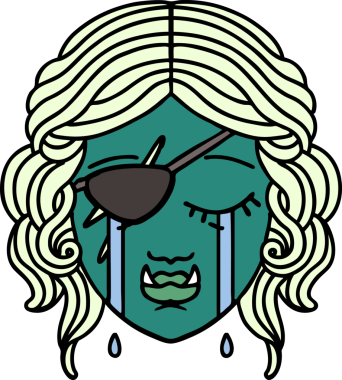 Retro Dövme Tarzı Bir insan tarafından çizilmiş yarı ork haydut karakter yüzü ağlıyor