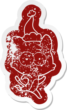 Garip bir çizgi film. Bir insan tarafından çizilmiş Noel Baba şapkası takan şaşırmış bir kedinin çıkartması.