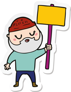 Bir insan tarafından çizilmiş sakallı bir karikatür adamın çıkartması.