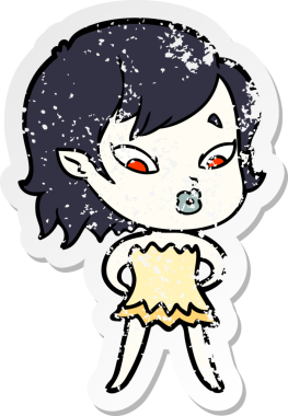 Bir insan tarafından çizilmiş şirin bir vampir kızın sıkıntılı çıkartması.