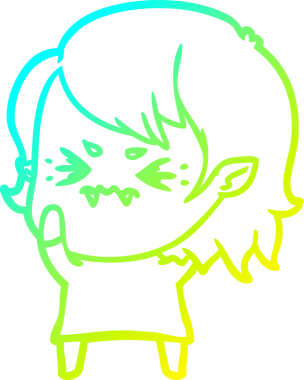 Bir insan tarafından çizilmiş, soğuk gradyan çizgi film karakteri bir vampir kız.