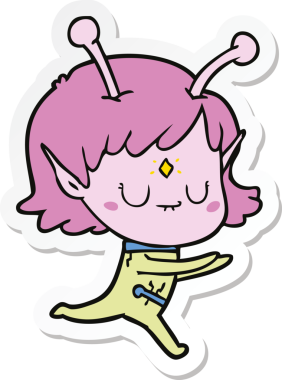 Bir insan tarafından çizilmiş uzaylı bir kızın çıkartması.