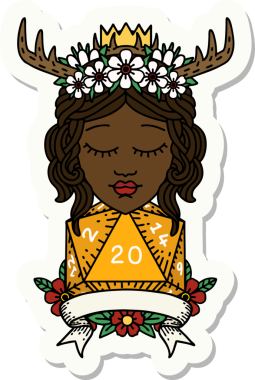 Bir insan tarafından çizilmiş 20 rulo doğal bir Druid çıkartması.