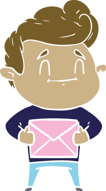 Bir insan tarafından çizilmiş mutlu düz renkli karikatür adam.