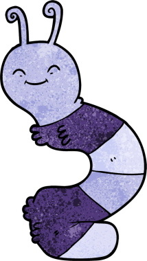 Bir insan tarafından çizilmiş mutlu bir tırtıl.