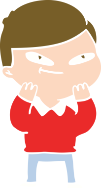 Bir insan tarafından çizilmiş düz renkli çizgi film çocuğu.