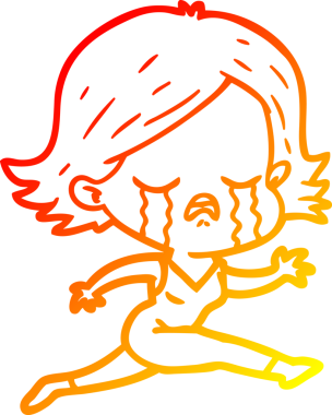 Bir insan tarafından çizilmiş koşarken ağlayan bir çizgi film kızı çizimi.