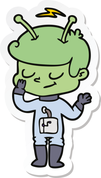 Bir insan tarafından çizilmiş dost canlısı bir uzay adamının çıkartması.