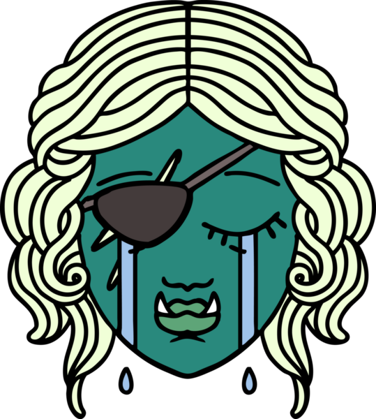 Retro Dövme Tarzı Bir insan tarafından çizilmiş yarı ork haydut karakter yüzü ağlıyor