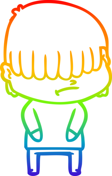 Bir insan tarafından çizilmiş dağınık saçlı bir çizgi film çocuğunun çizimi.