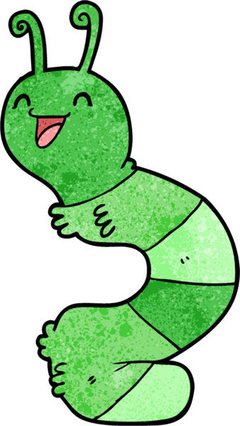 Bir insan tarafından çizilmiş mutlu bir tırtıl.