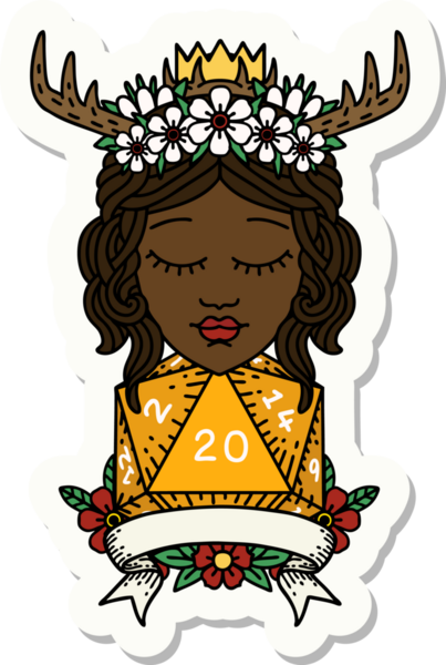 Bir insan tarafından çizilmiş 20 rulo doğal bir Druid çıkartması.