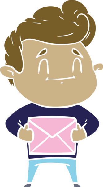 Bir insan tarafından çizilmiş mutlu düz renkli karikatür adam.