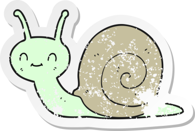 Bir insan tarafından çizilmiş sevimli bir salyangozun gerilmiş çıkartması.