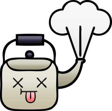 Bir insan tarafından çizilmiş dumanı tüten bir çaydanlığın gölgeli çizgi filmi.