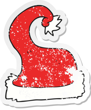 Bir insan tarafından çizilmiş Noel Baba şapkasının gerilimli retro çıkartması.