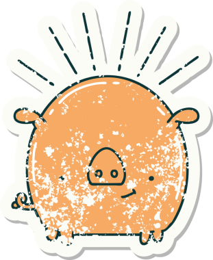 Bir insan tarafından çizilmiş eski bir dövme stili domuz stili çıkartması.