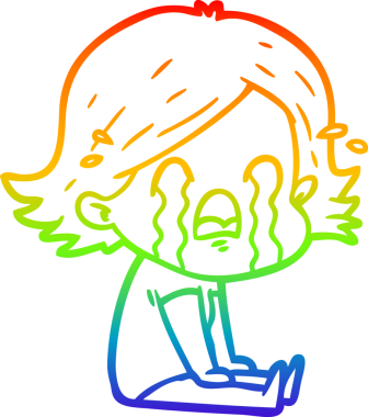 Gökkuşağı gradyan çizimi bir insan tarafından çizilmiş ağlayan bir çizgi kadın çizimi