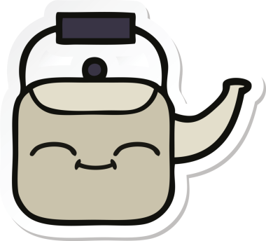 Bir insan tarafından çizilmiş şirin bir çaydanlığın çıkartması.