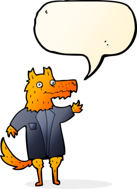 bir insan tarafından çizilmiş bir konuşma balonu olan tilki çizgi film işadamı