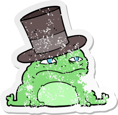 Bir insan tarafından çizilmiş zengin kara kurbağasının sıkıntılı çıkartması.