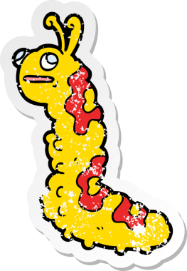 Bir insan tarafından çizilmiş komik bir tırtılın sıkıntılı çıkartması.