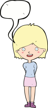 Bir insan tarafından çizilmiş konuşma balonu olan karikatür dostu bir kadın.